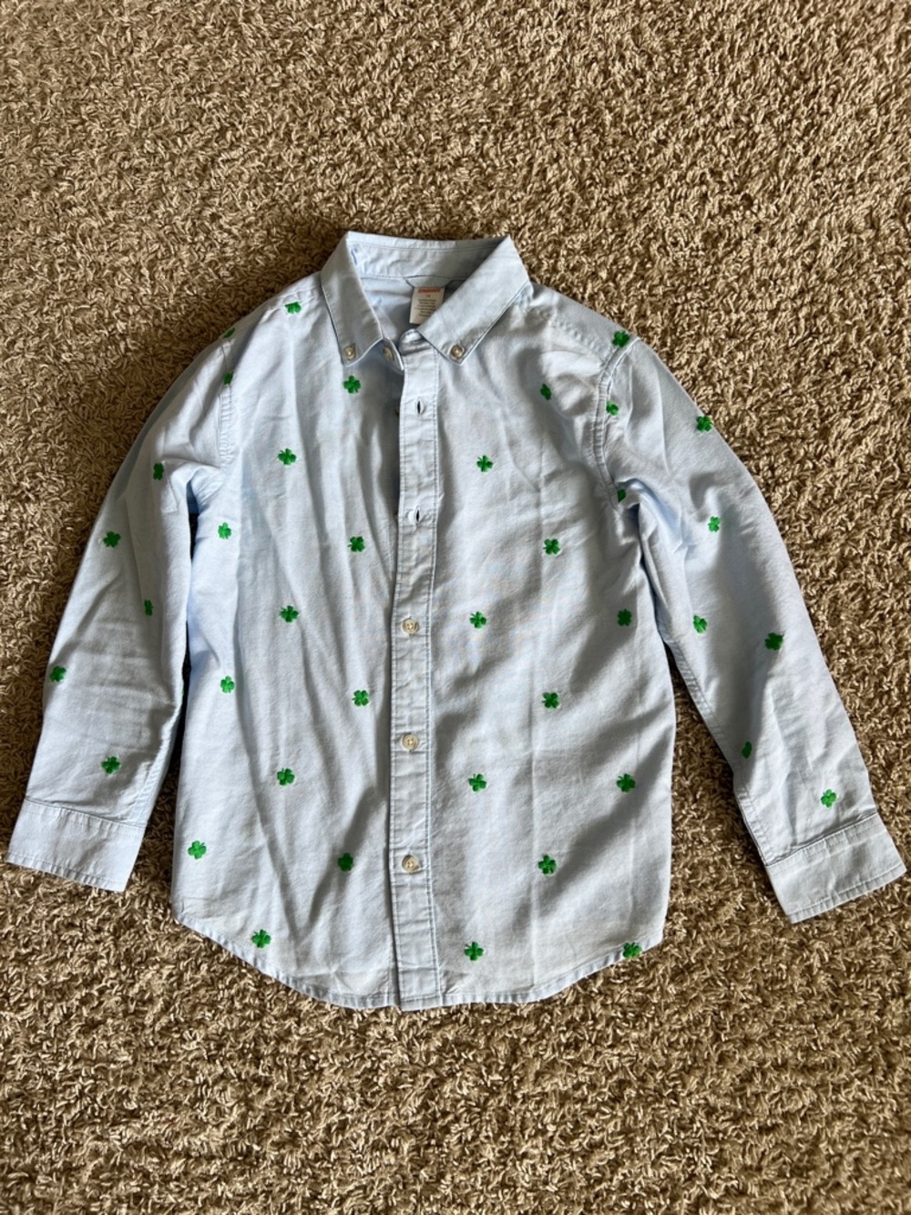 Gymboree Light Blue Button-Down Shirt with Green Embroidered Clovers (sz 10)